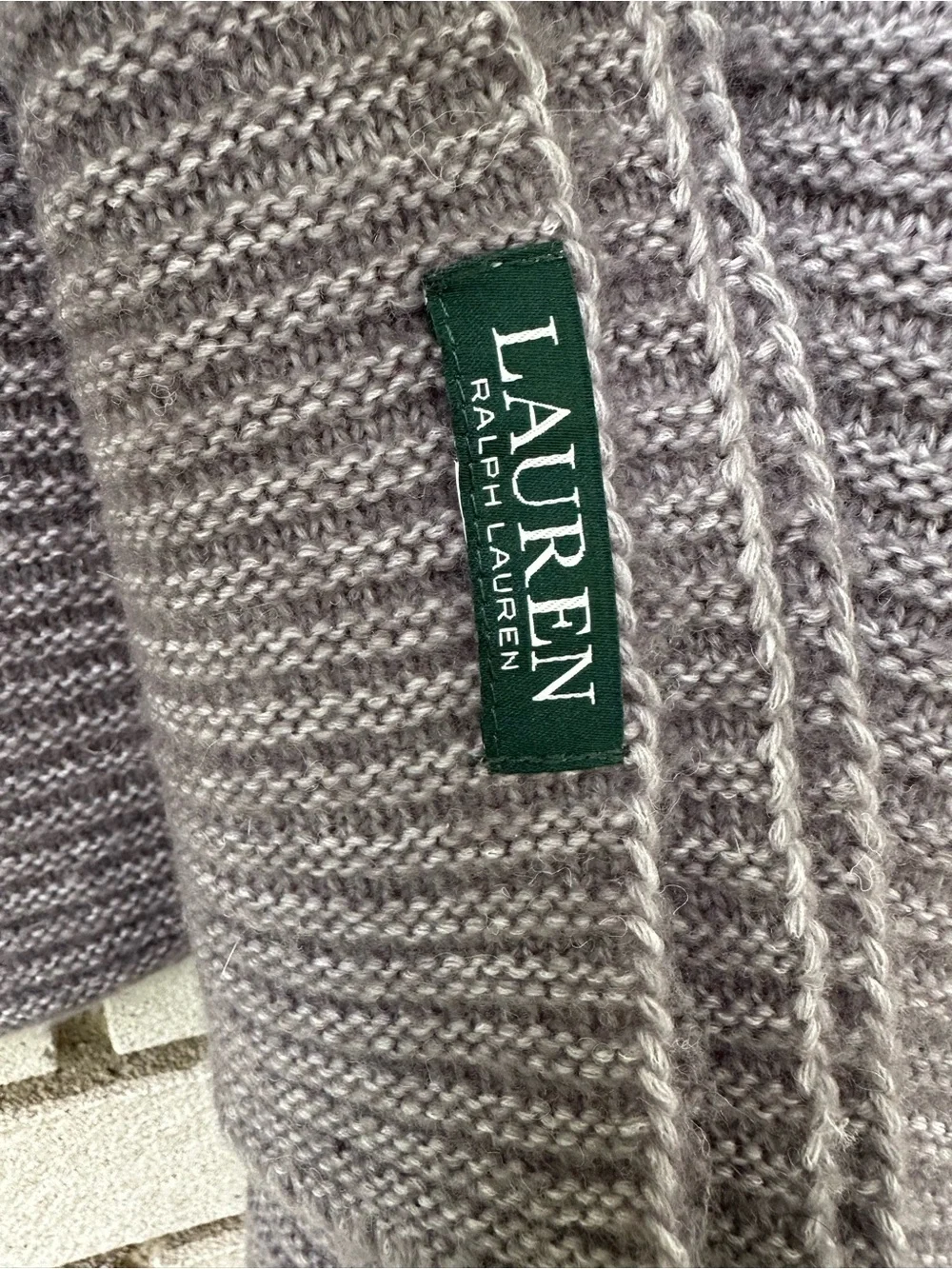 Lauren Ralph Lauren Ruffle Knit Scarf Wrap Shawl Heather Gray Soft Cozy